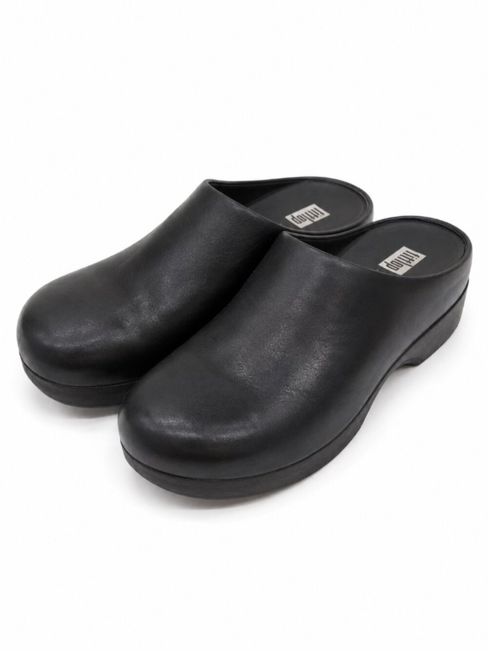 FitFlop Leather Clogs Black Womens US 6 EU 37 Comfort Mules